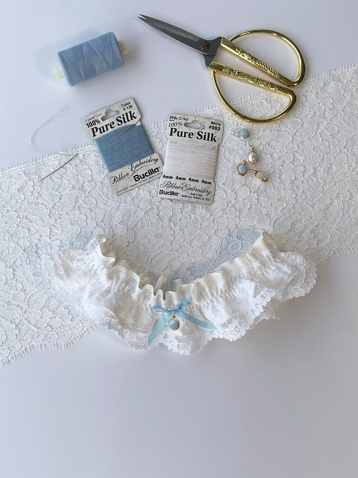 Handmade ivory silk and lace wedding garter by Ayten Gasson - luxury bridal lingerie made in UK