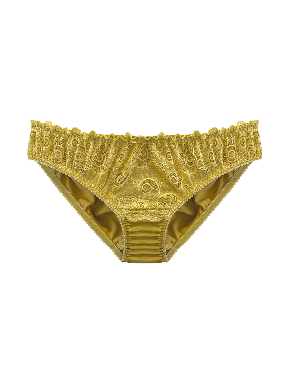 Aurelia gold silk knicker with lace front panel - handmade luxury lingerie by Ayten Gasson