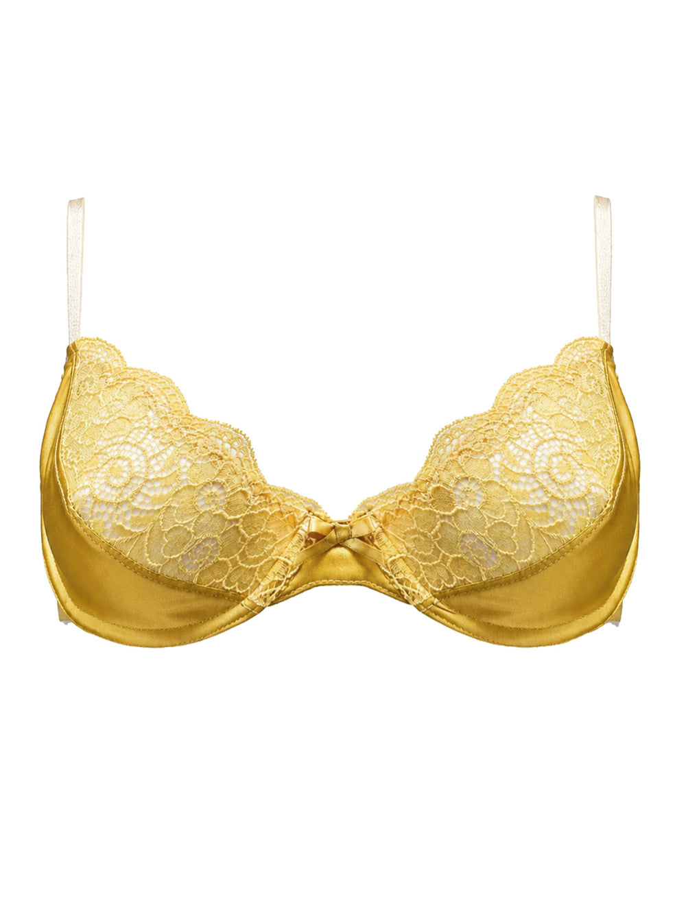 Aurelia gold silk underwire plunge bra - handmade luxury lingerie by Ayten Gasson Brighton