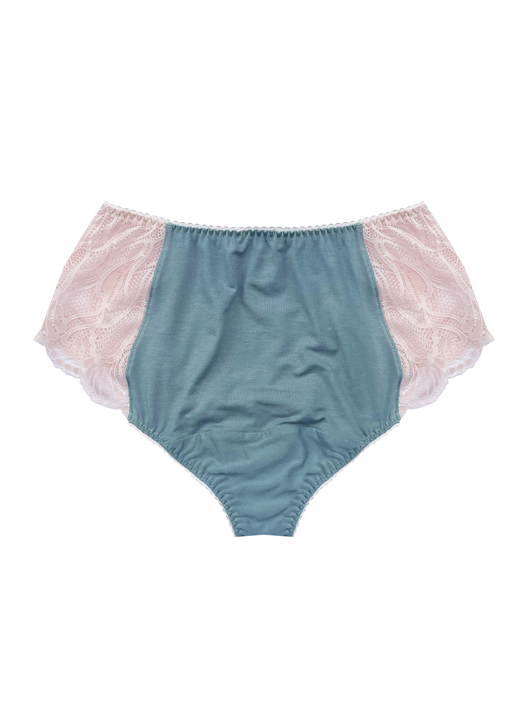 Ava Blue Organic Bamboo Jersey &amp; Lace High Waisted Knicker