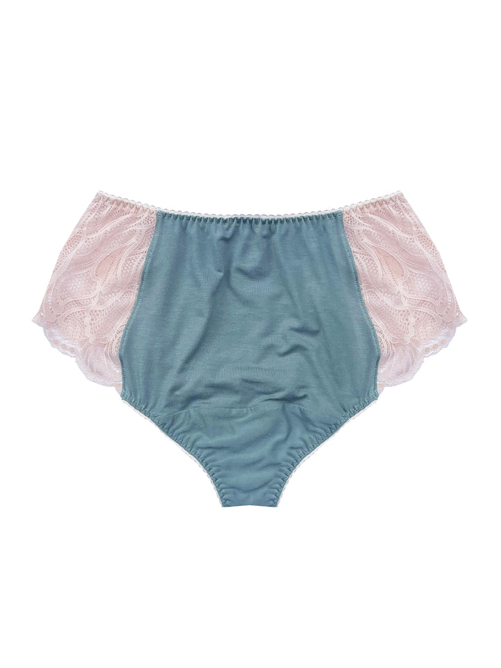 Ava Blue Organic Bamboo Jersey &amp; Lace High Waisted Knicker