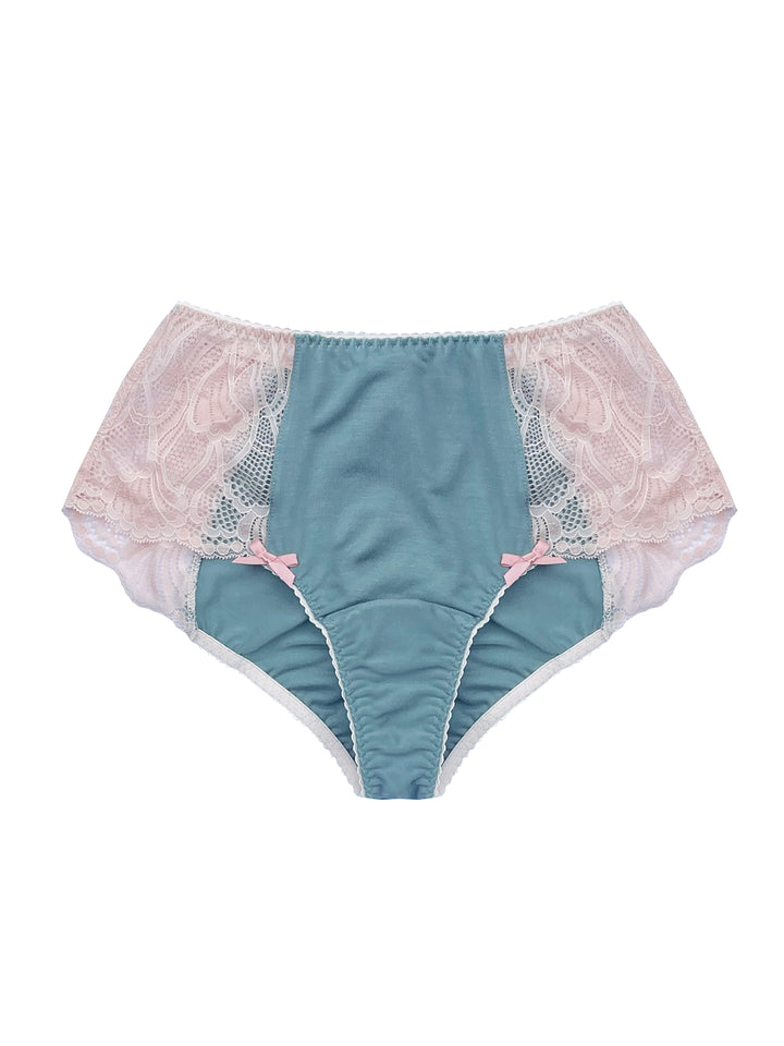 Ava Blue Organic Bamboo Jersey &amp; Lace High Waisted Knicker