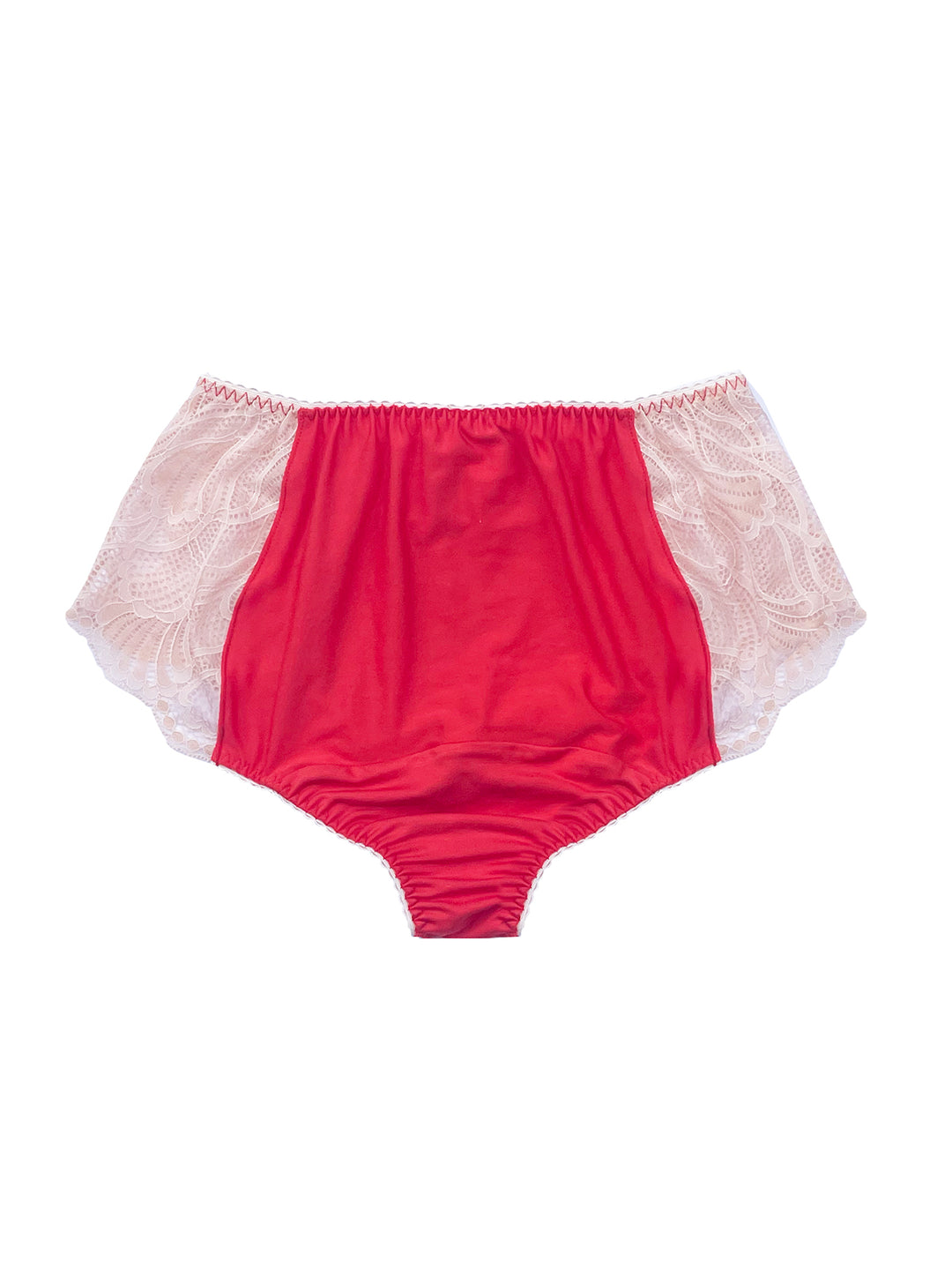 Ava Red Organic Bamboo Jersey &amp; Lace High Waisted Knicker