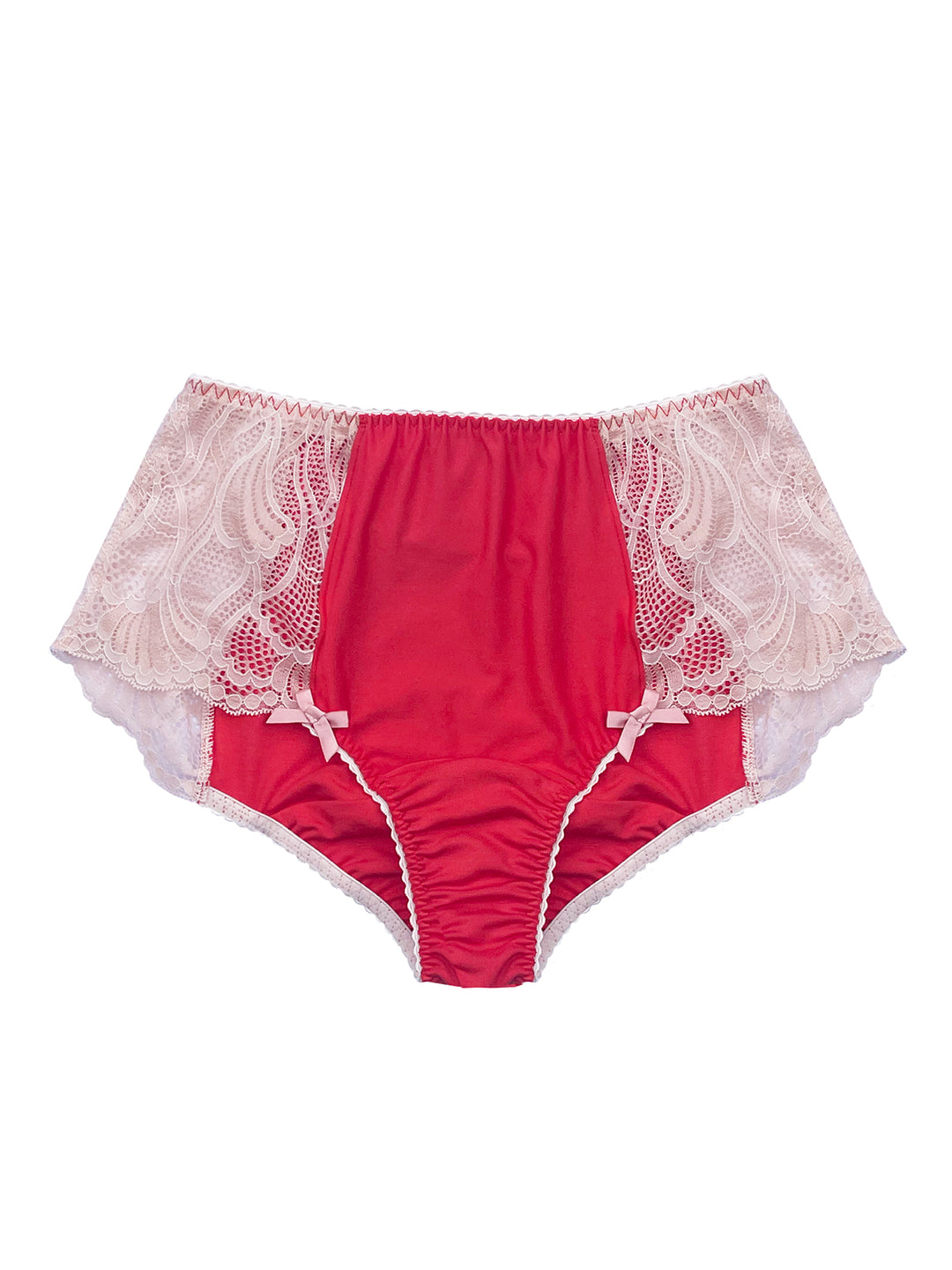 Ava Red Organic Bamboo Jersey & Lace High Waisted Knicker