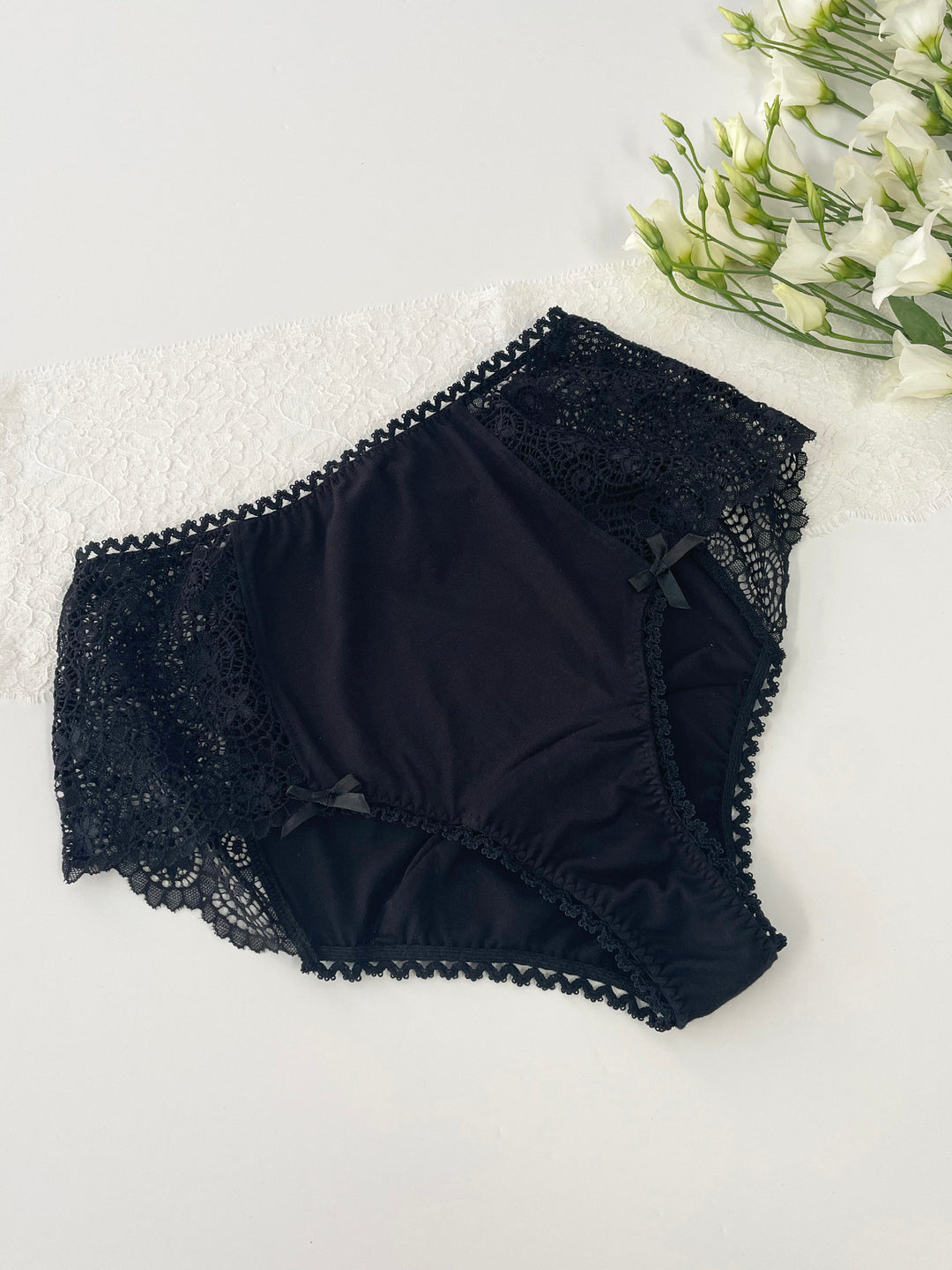 Ava organic bamboo knicker lifestyle - sustainable luxury lingerie with soft lace side panels