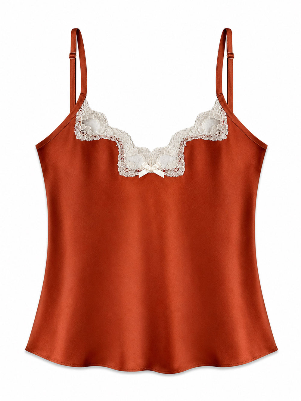 Luxury orange bamboo silk camisole with adjustable straps and lace trim - eco-friendly handmade nightwear
