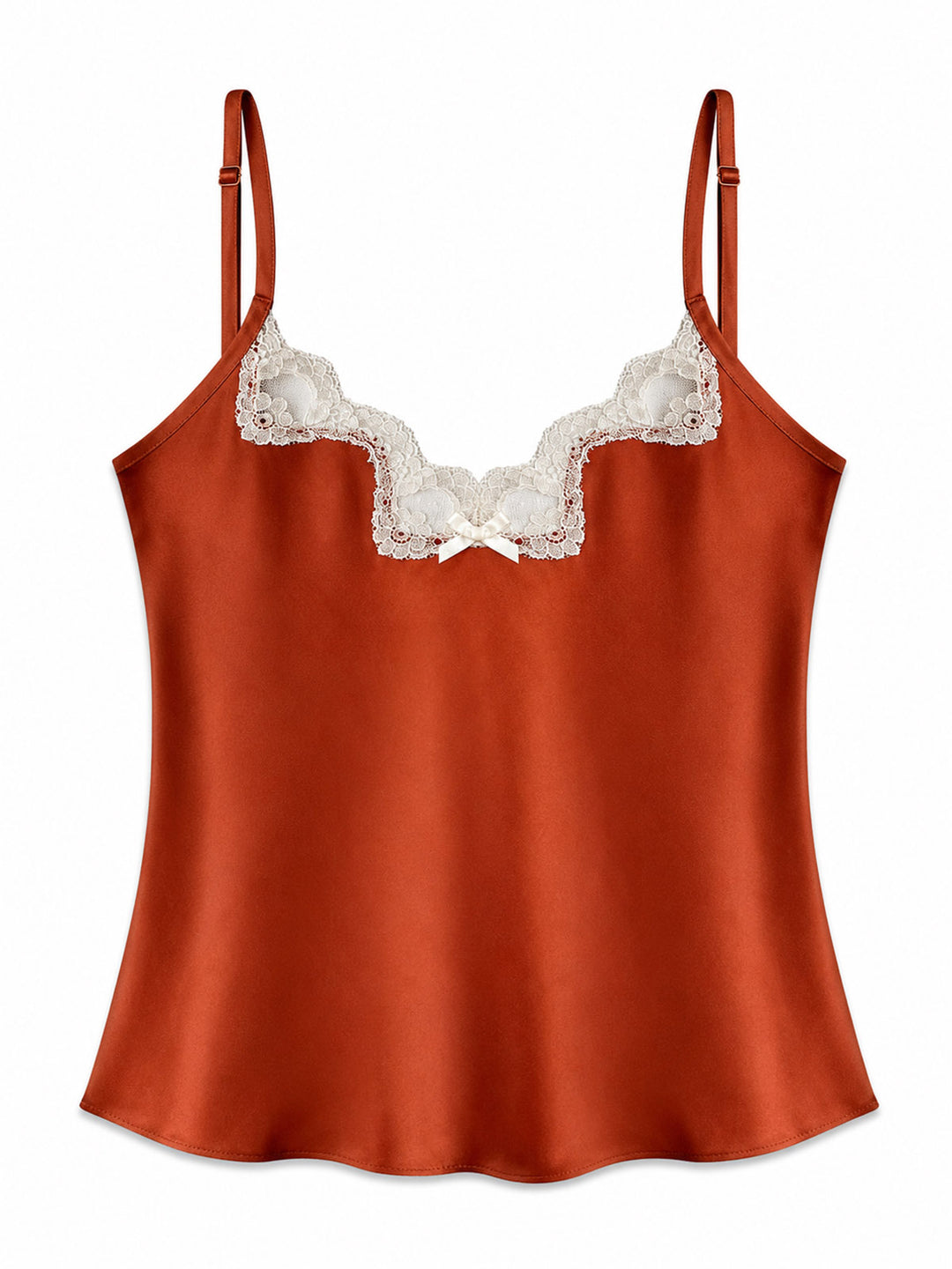 Luxury orange bamboo silk camisole with adjustable straps and lace trim - eco-friendly handmade nightwear