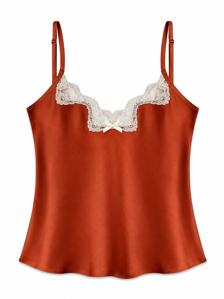 Luxury orange bamboo silk camisole with adjustable straps and lace trim - eco-friendly handmade nightwear