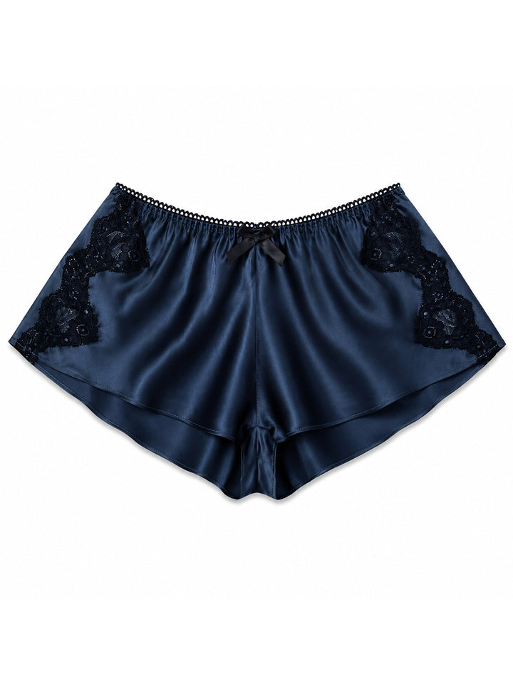 Luxury blue bamboo French knicker with lace trim - eco-friendly handmade lingerie made in Brighton