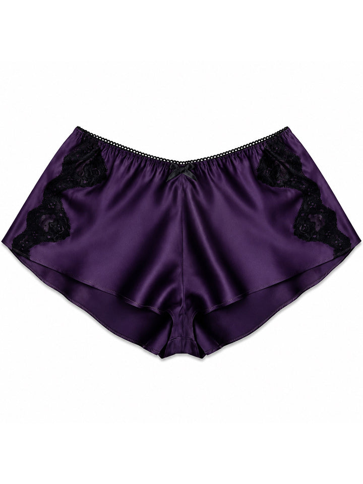 Luxury plum bamboo French knicker with lace detail - eco-friendly handmade lingerie made in UK