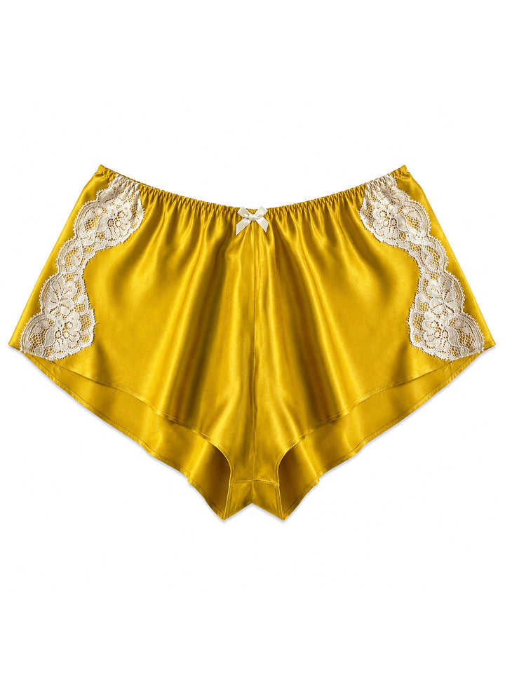 Luxury yellow bamboo French knicker with lace detail - eco-friendly handmade lingerie made in UK