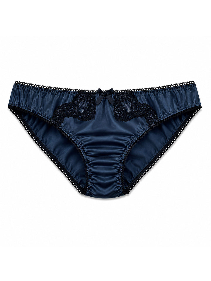 Luxury blue bamboo knicker with lace trim - eco-friendly handmade lingerie made in Brighton UK