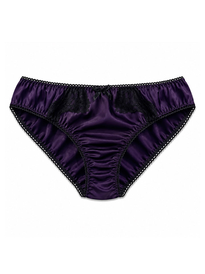 Luxury plum bamboo knicker with lace detail - eco-friendly handmade lingerie made in UK
