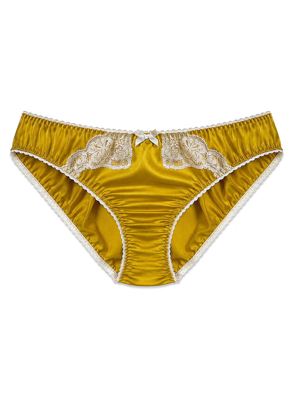 Luxury yellow bamboo knicker with lace detail - eco-friendly handmade lingerie made in UK