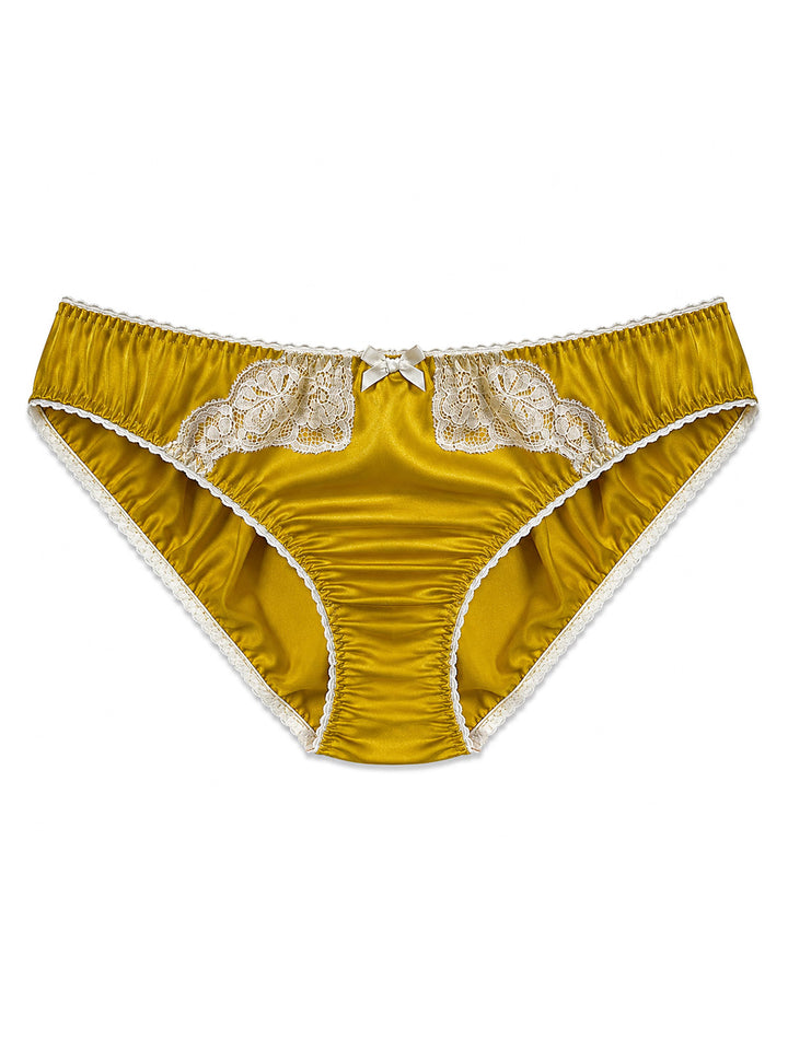 Luxury yellow bamboo knicker with lace detail - eco-friendly handmade lingerie made in UK