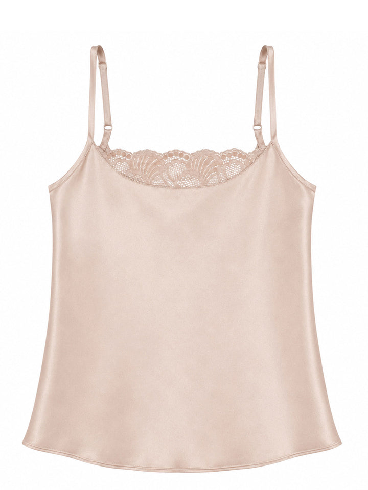 Beneath The Bloom blush silk camisole on white background - handmade luxury nightwear Brighton