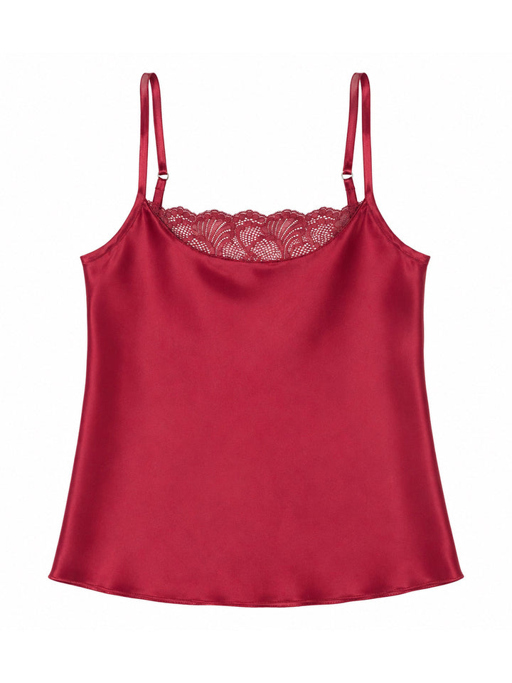 Beneath The Bloom burgundy silk camisole on white background - handmade luxury nightwear Brighton
