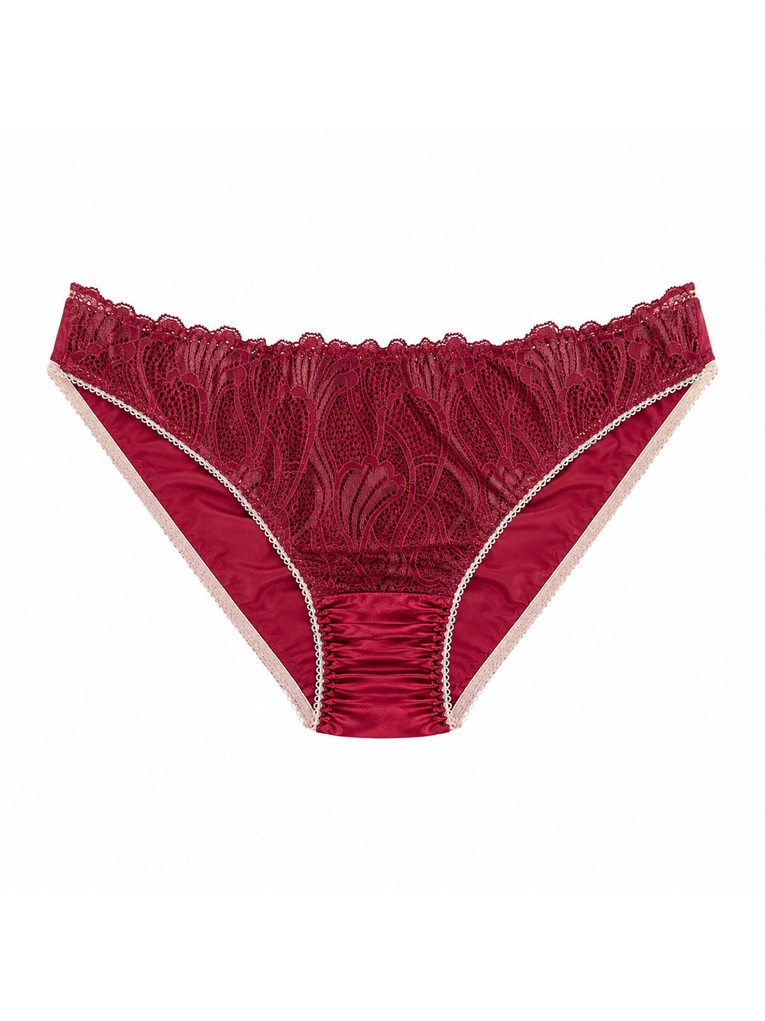 Beneath The Bloom burgundy silk knicker on white background - handmade luxury lingerie Brighton