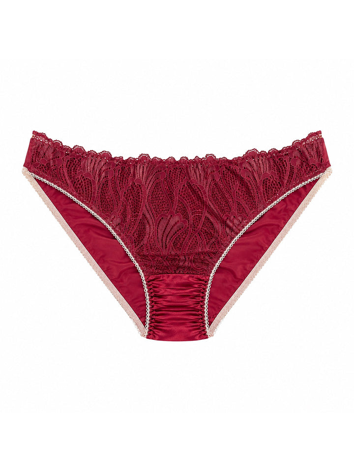 Beneath The Bloom burgundy silk knicker on white background - handmade luxury lingerie Brighton