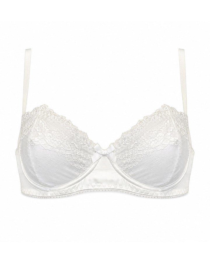 Luxury white silk underwire bra with Oeko-Tex lace and adjustable gold straps - sustainable handmade lingerie