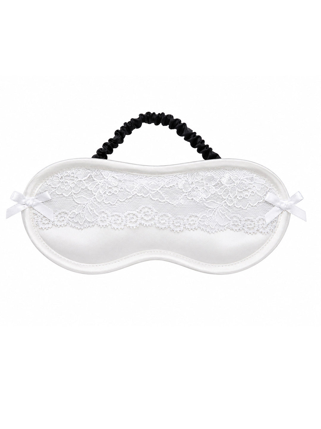 Clara white silk eye mask with recycled lace trim and satin bows - handmade luxury sleep mask
