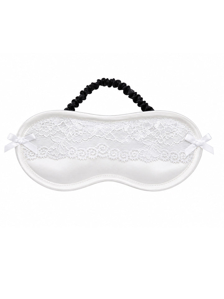 Clara white silk eye mask with recycled lace trim and satin bows - handmade luxury sleep mask