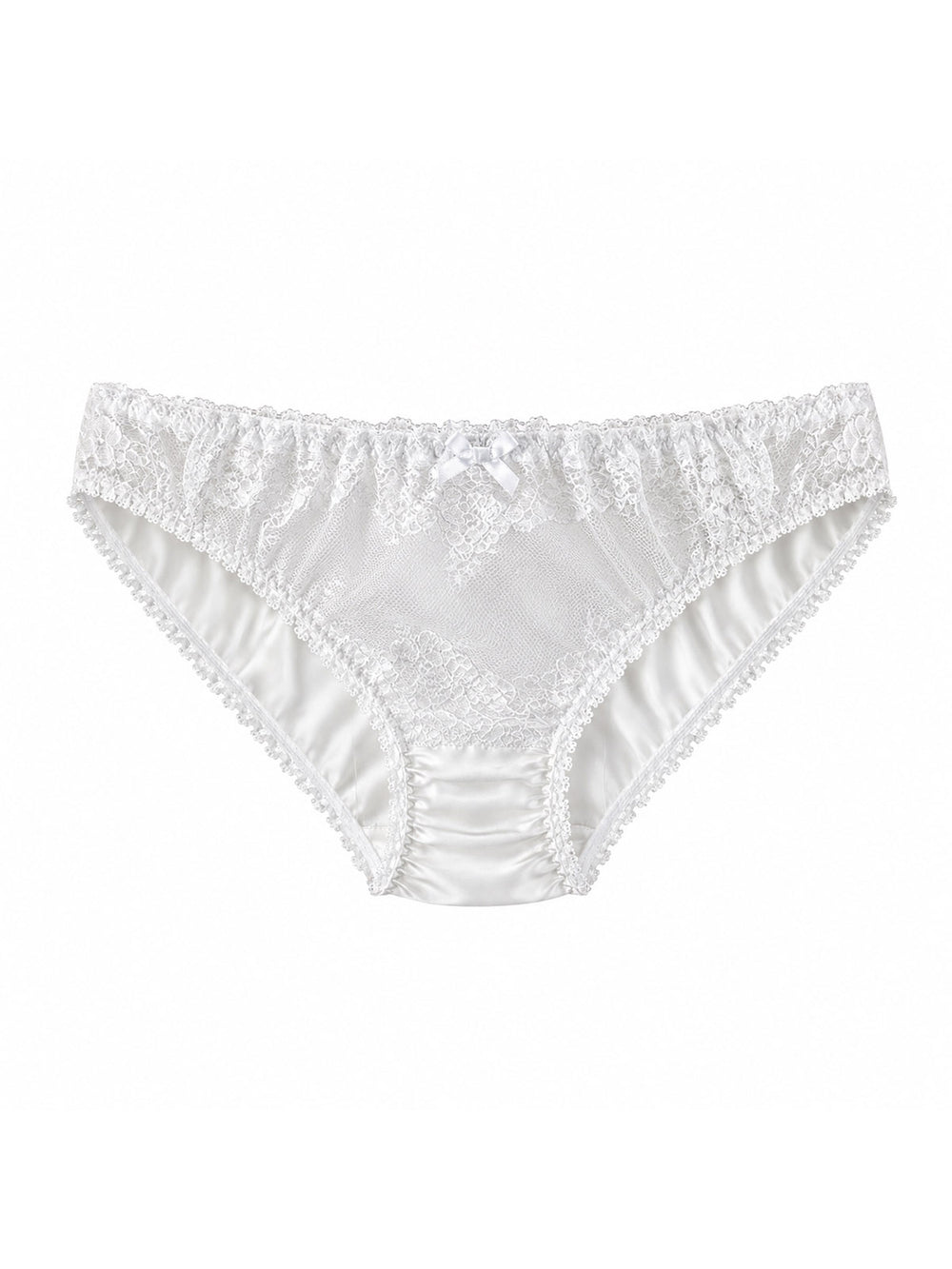 Luxury white silk knicker with Oeko-Tex lace front - sustainable handmade lingerie made in UK