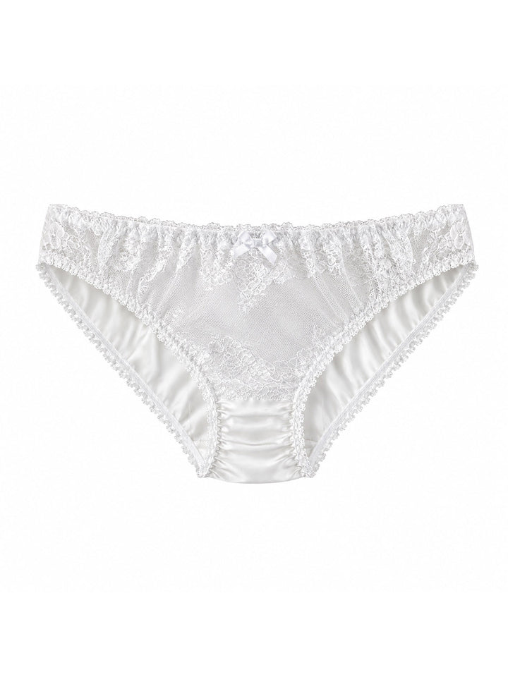 Luxury white silk knicker with Oeko-Tex lace front - sustainable handmade lingerie made in UK