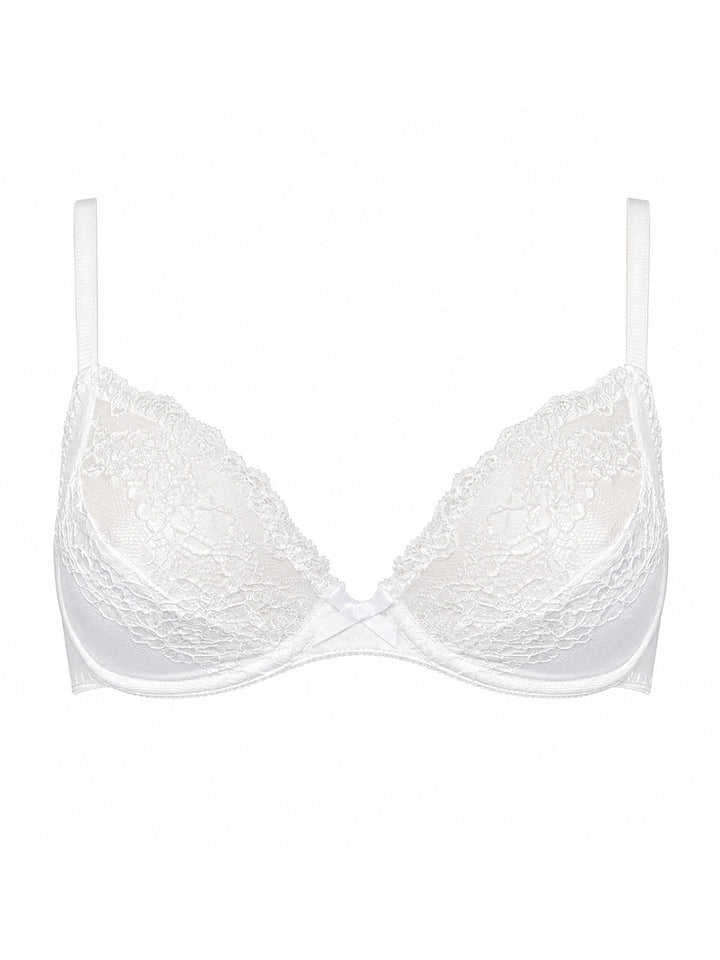 Luxury white silk underwire plunge bra with gold adjustable straps - sustainable handmade lingerie made in UK