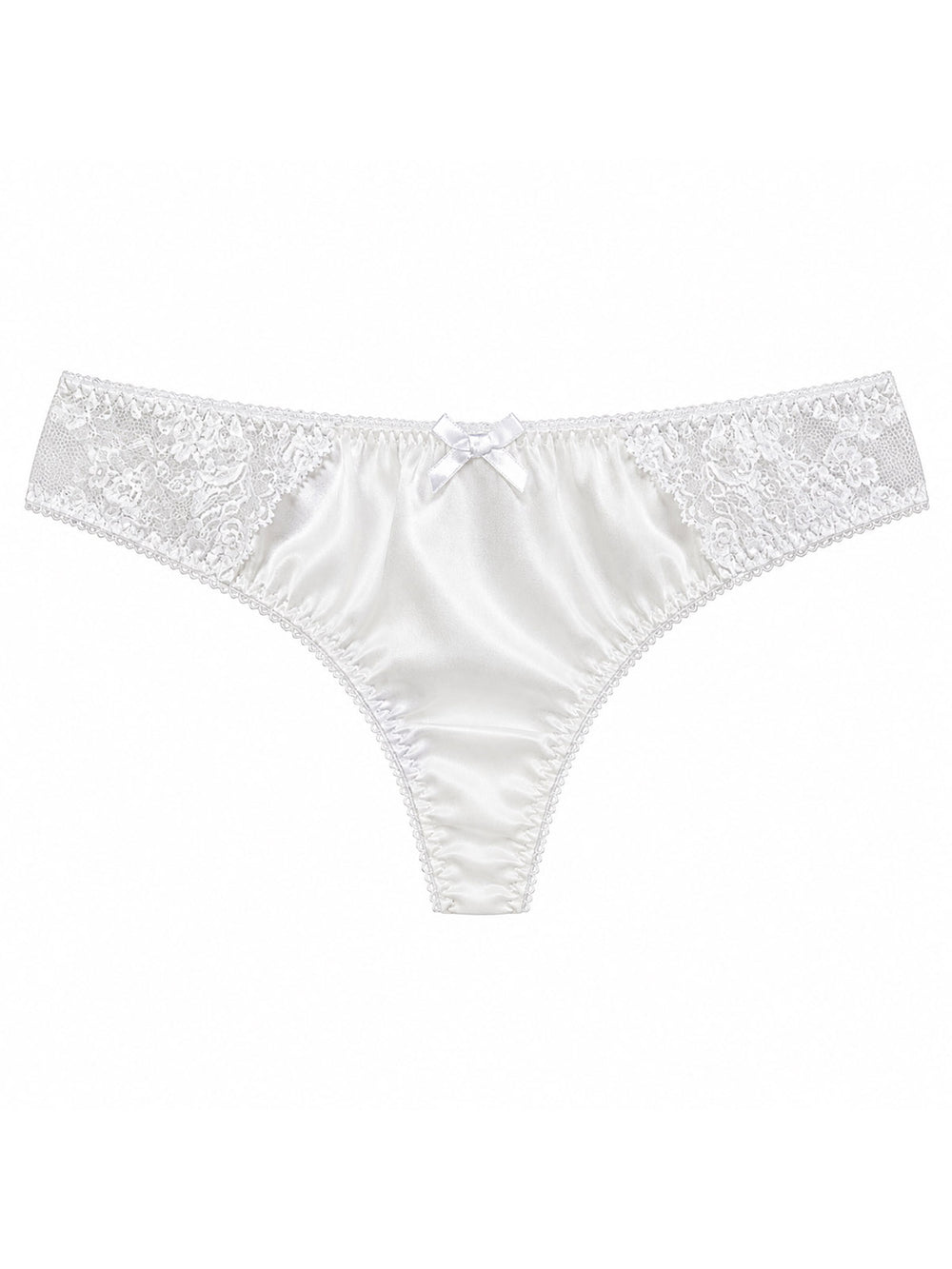 Luxury white silk thong with Oeko-Tex lace detail - sustainable handmade lingerie made in Brighton