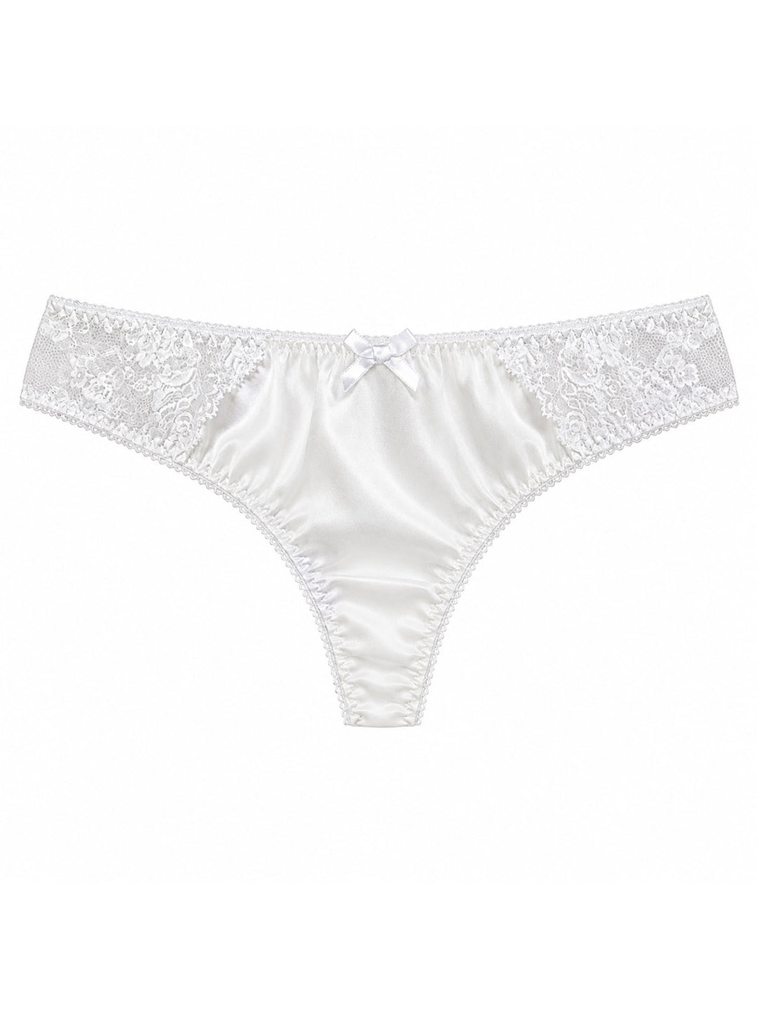 Luxury white silk thong with Oeko-Tex lace detail - sustainable handmade lingerie made in Brighton