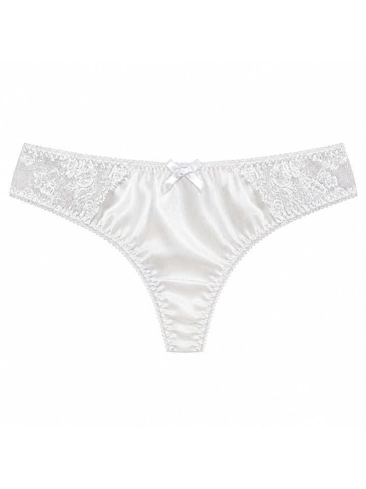 Luxury white silk thong with Oeko-Tex lace detail - sustainable handmade lingerie made in Brighton