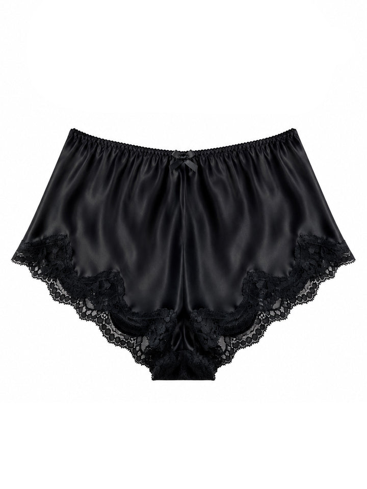 Harper black silk high-waisted knicker on white background - handmade luxury lingerie Brighton