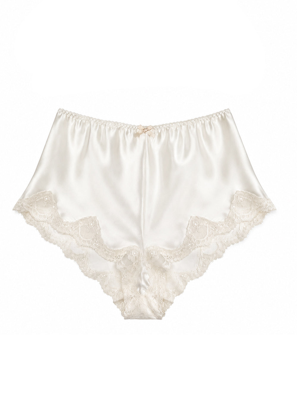 Harper ivory silk high-waisted knicker on white background - handmade luxury lingerie Brighton