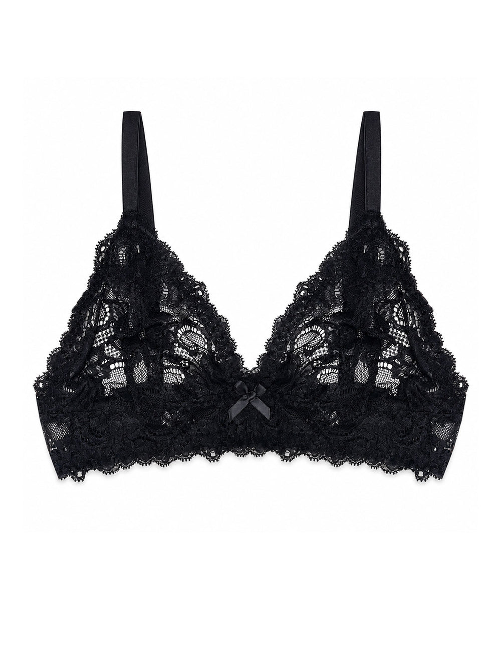 Luna black lace bralette non-wired on white background - handmade luxury lingerie Brighton