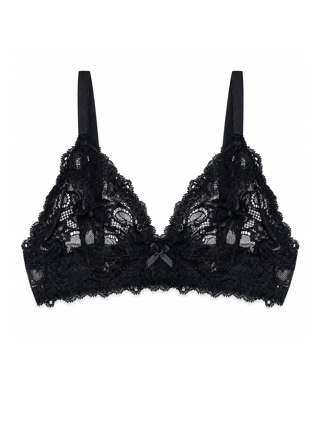 Luna black lace bralette non-wired on white background - handmade luxury lingerie Brighton