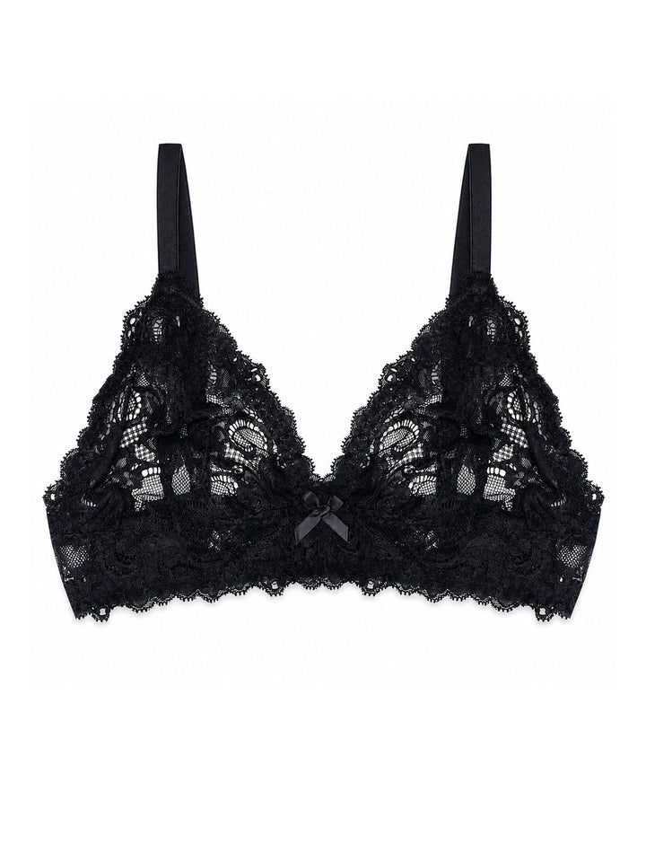Luna black lace bralette non-wired on white background - handmade luxury lingerie Brighton