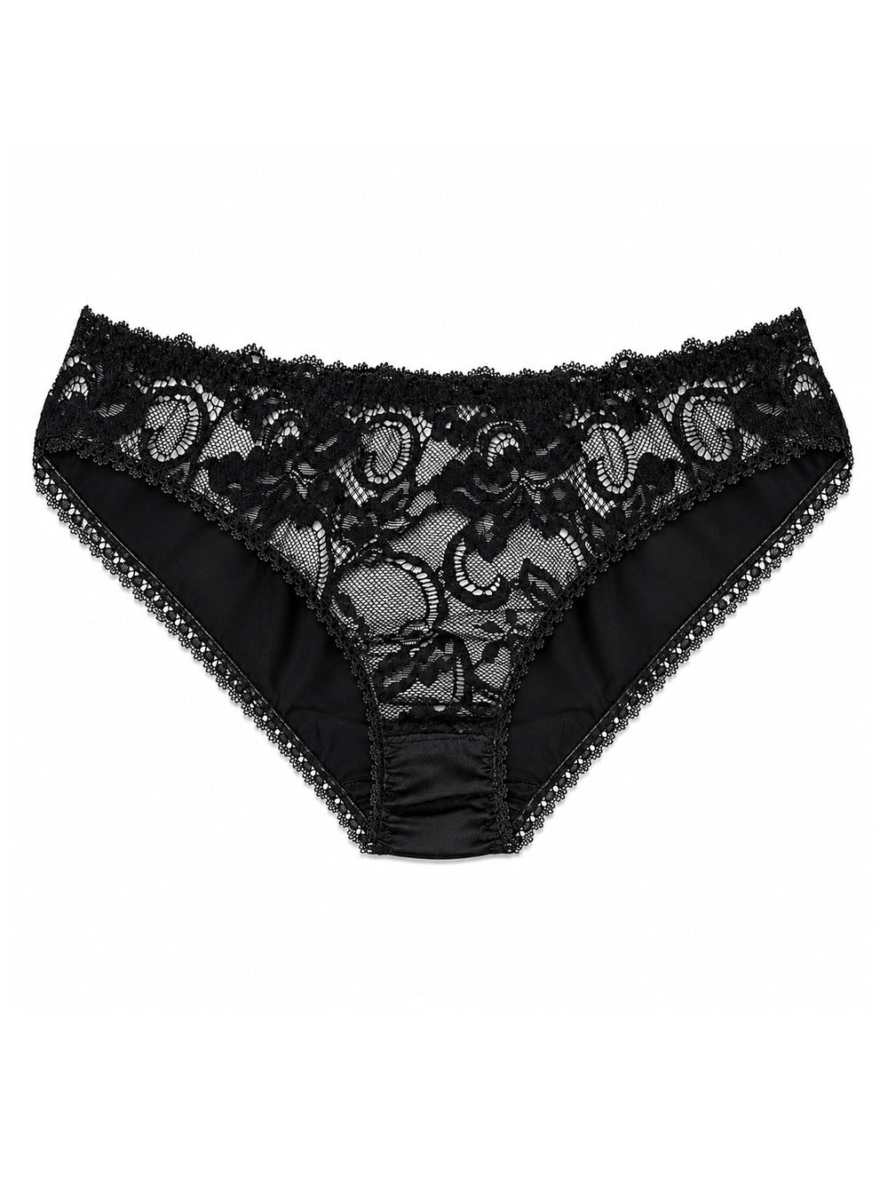 Luna black silk knicker front view on white background - handmade luxury lingerie Brighton