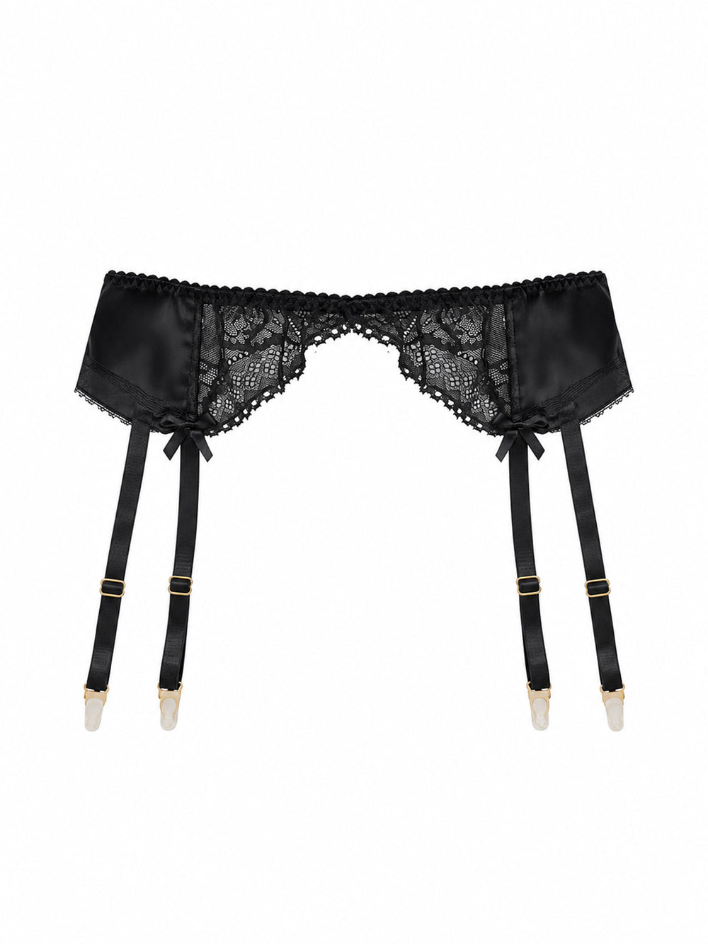 Oeko-tex stretch lace suspender belt with adjustable straps and gold-toned hardware