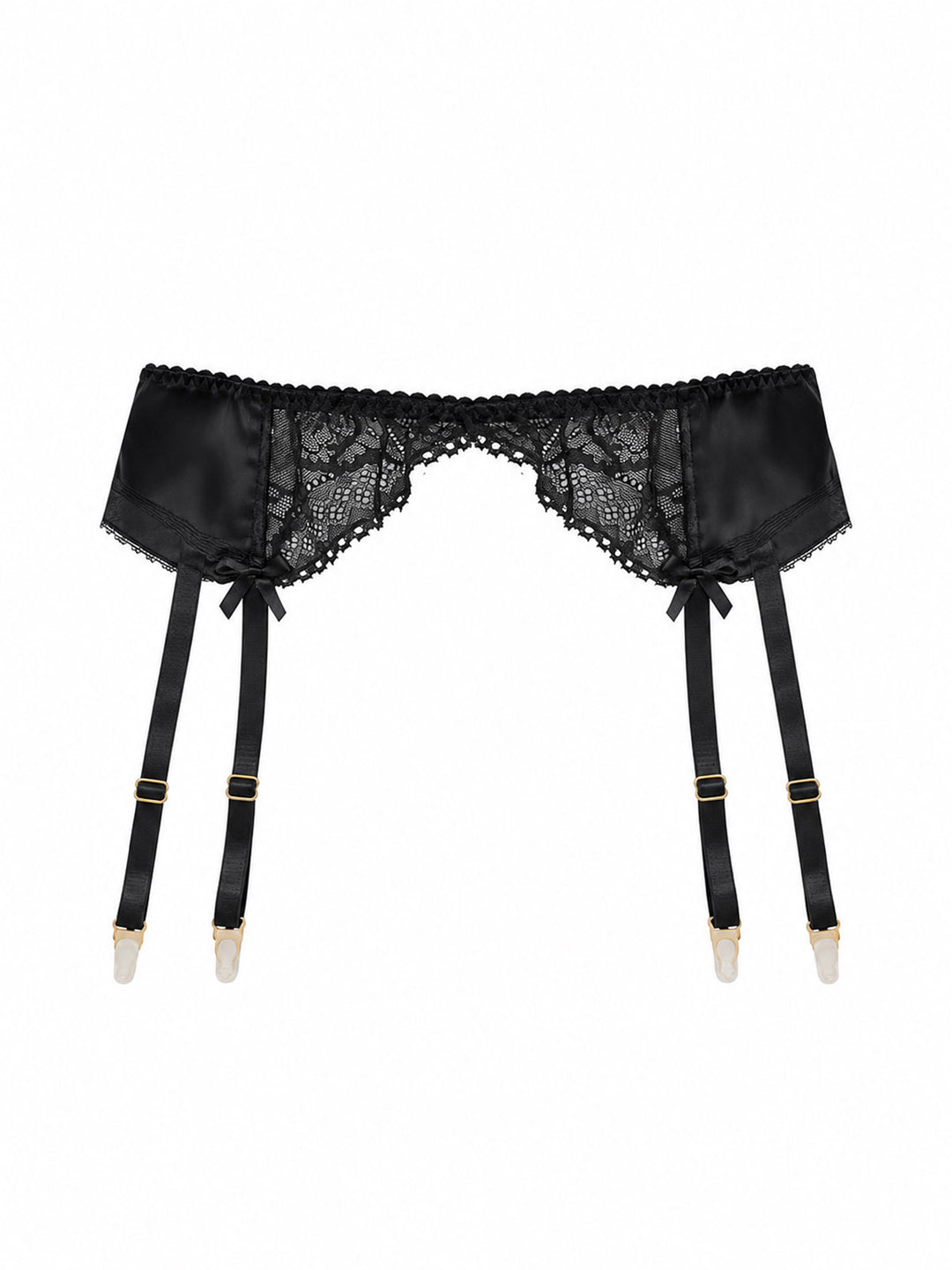Oeko-tex stretch lace suspender belt with adjustable straps and gold-toned hardware