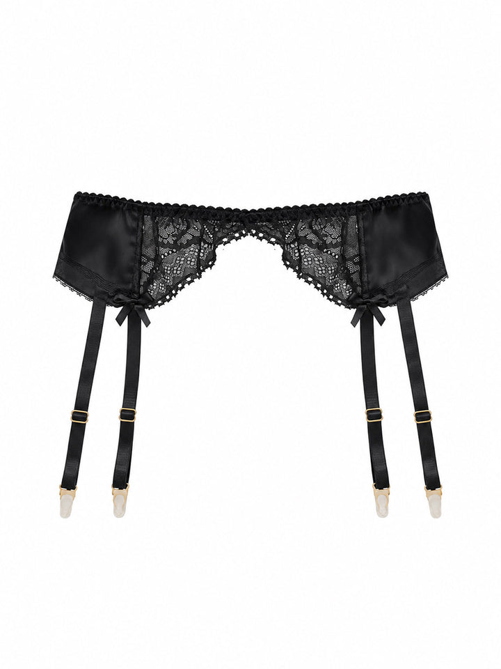 Oeko-tex stretch lace suspender belt with adjustable straps and gold-toned hardware