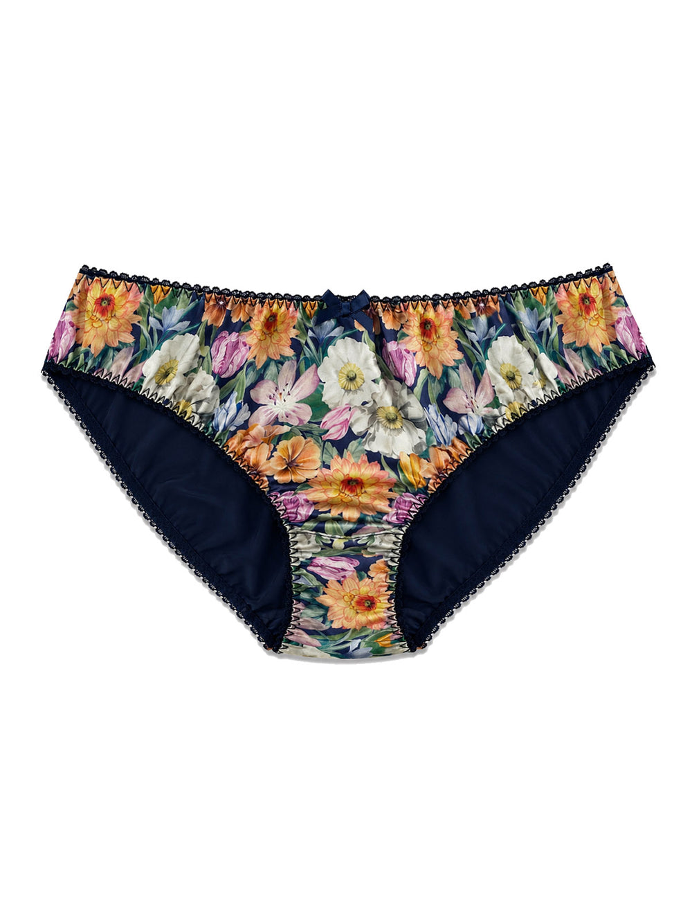  Melody Bloom Liberty London silk knicker with navy floral print - handmade luxury lingerie by Ayten Gasson