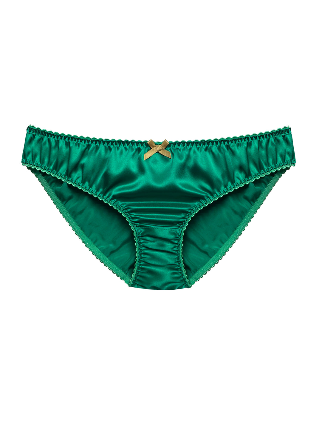 Beatrix emerald green silk knicker on white background - handmade luxury lingerie by Ayten Gasson