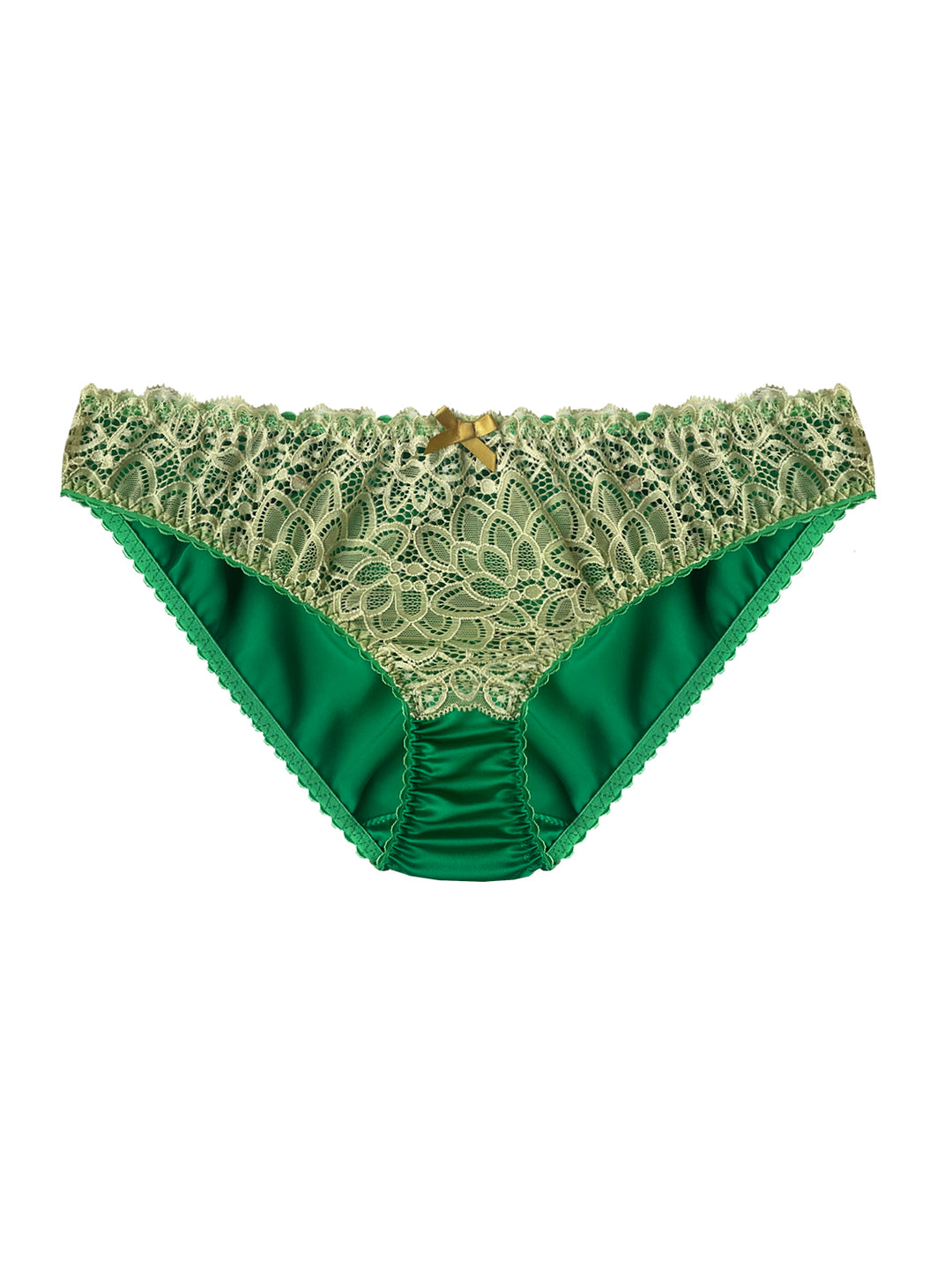 Beatrix emerald green lace front silk knicker - handmade luxury lingerie by Ayten Gasson