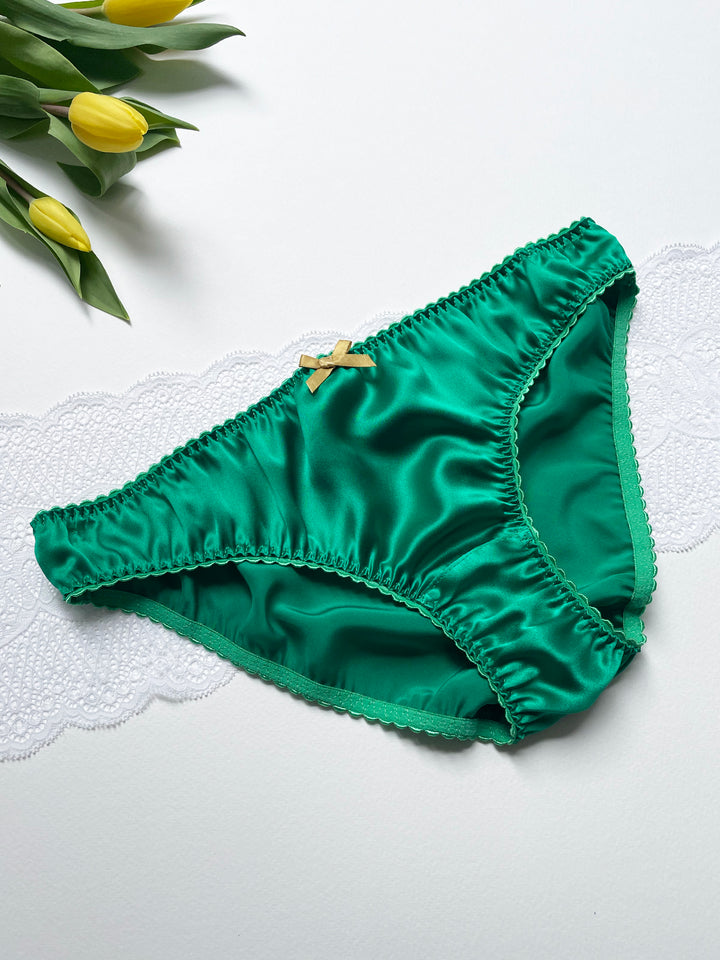 Beatrix emerald green silk knicker - handmade luxury lingerie by Ayten Gasson
