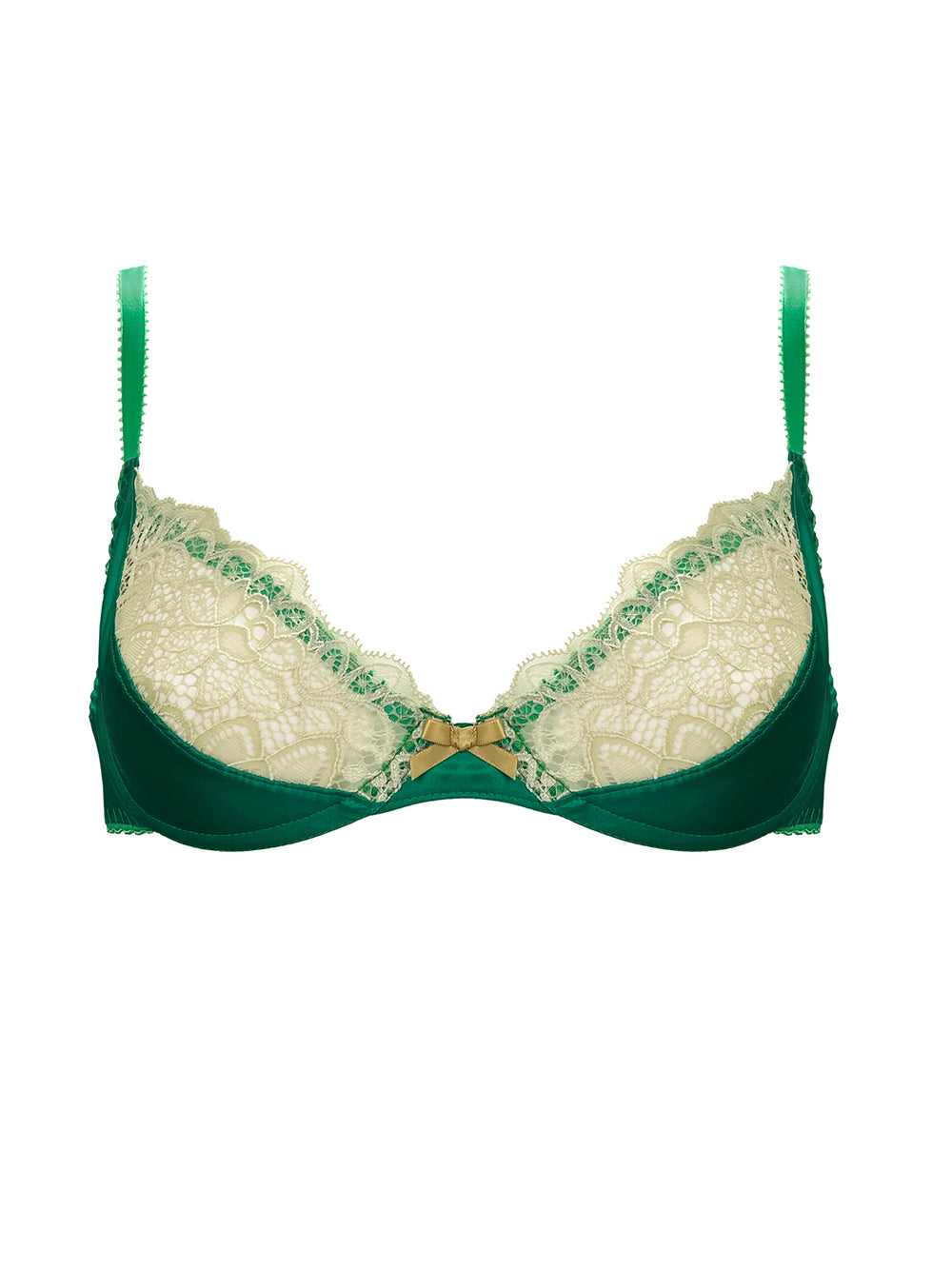 Beatrix emerald green silk underwire plunge bra - handmade luxury lingerie with adjustable straps