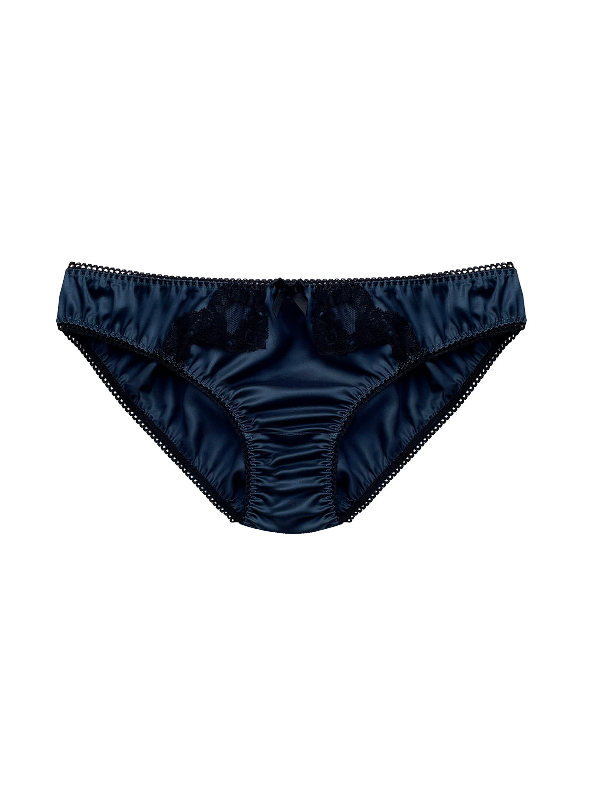 Sustainable blue bamboo knicker, biodegradable and eco-friendly, featuring exquisite English lace detailing