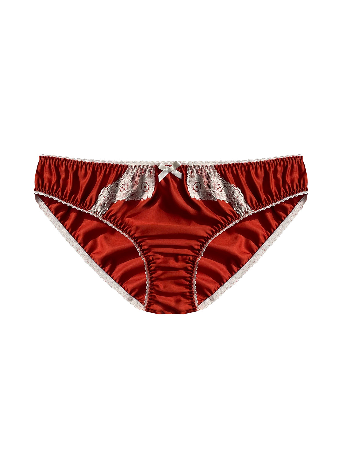 Sustainable orange bamboo knicker, biodegradable and eco-friendly, featuring exquisite English lace detailing