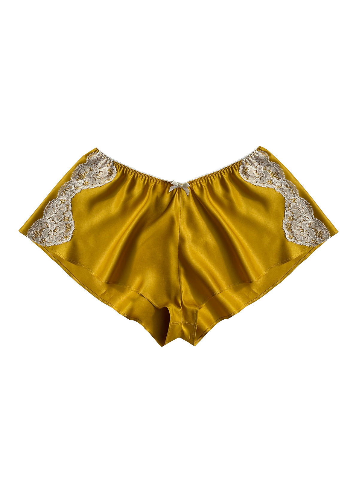Eco-friendly yellow bamboo knicker, biodegradable and vegan, featuring exquisite floral lace detailing from a renowned UK lace maker