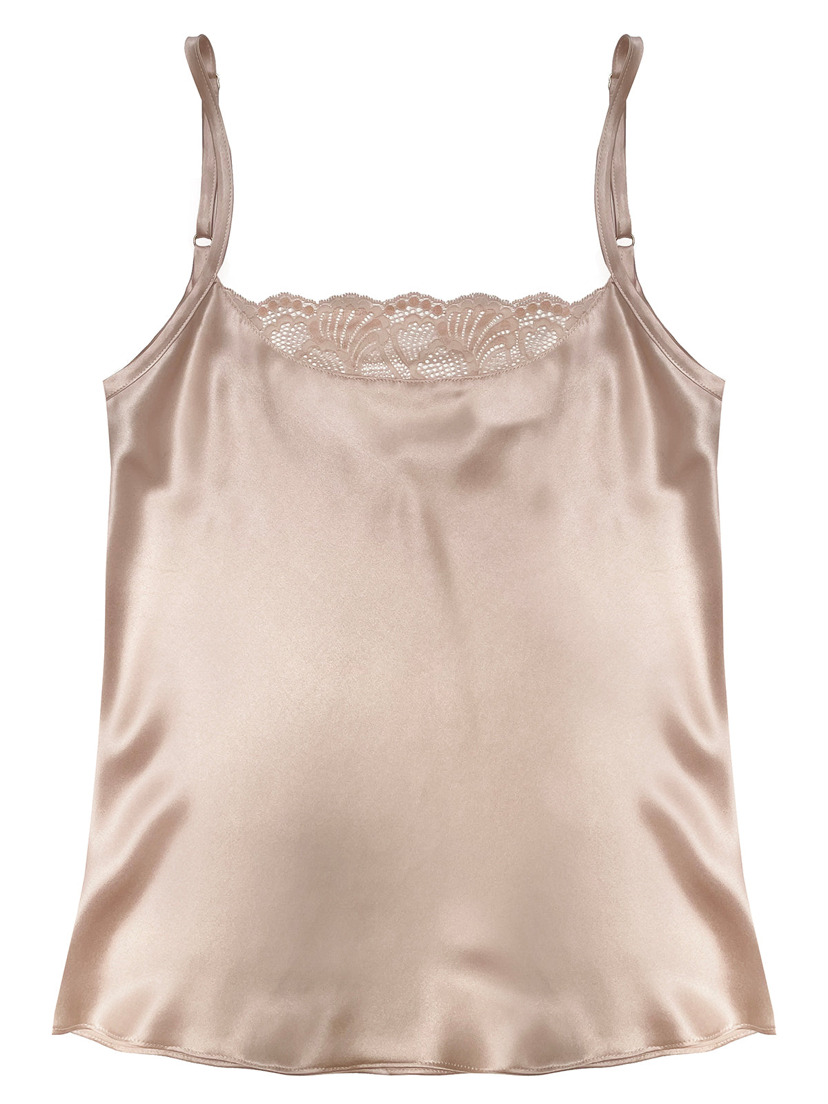 Beneath The Bloom Blush Silk Camisole by Ayten Gasson with lace trim on a white background